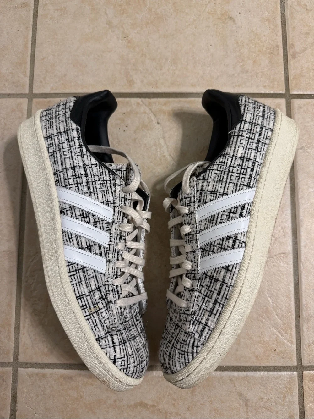 adidas Men’s White and Black Patterned Campus Sneakers